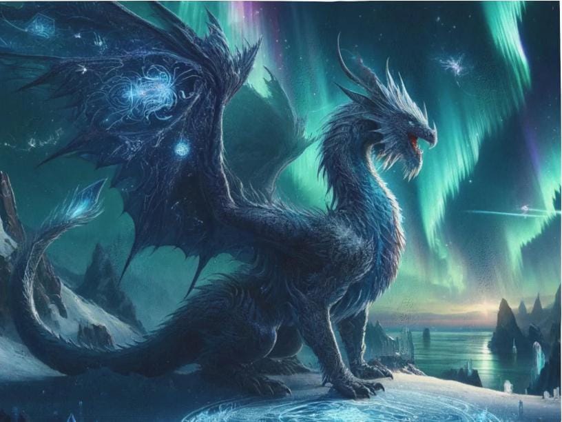 Winter Dragon Aurora Blanket - Dungeons and Dragons Inspired Home Decor - Fantasy Scene D&D Bedding - Northern Lights Dragon Throw