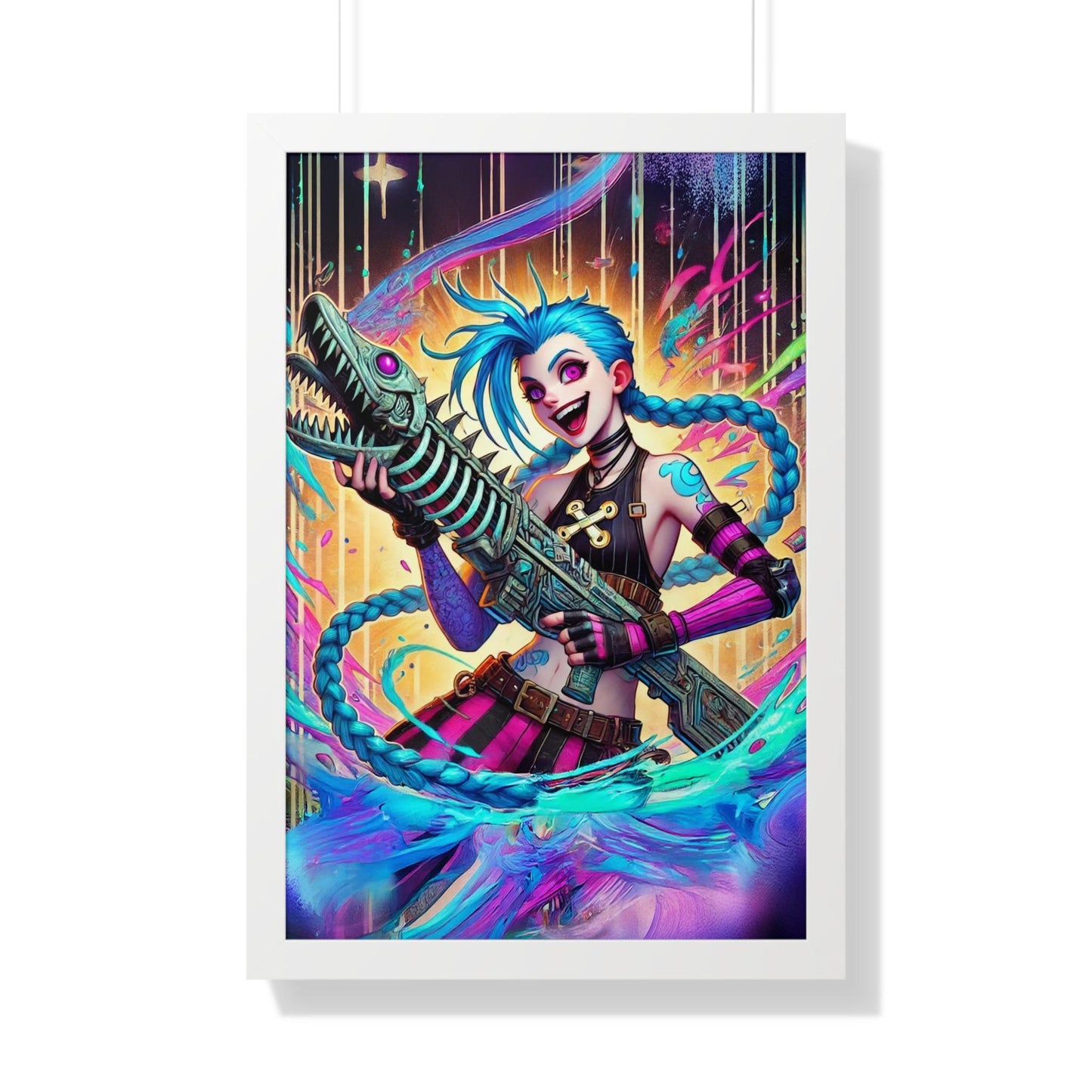 Jinx Inspired Framed Poster - Arcane Chaos - Jinx Art - Fish Bone Weapon