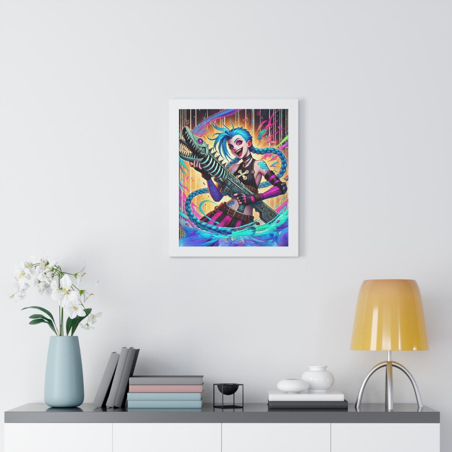 Jinx Inspired Framed Poster - Arcane Chaos - Jinx Art - Fish Bone Weapon