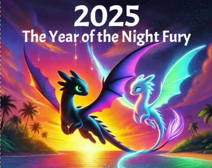 The Year of the Nightfury 2025 Wall Calendar - Toothless, How to Train Your Dragon Inspired Fantasy Artwork - Kids Room Decor, Dragon Gift