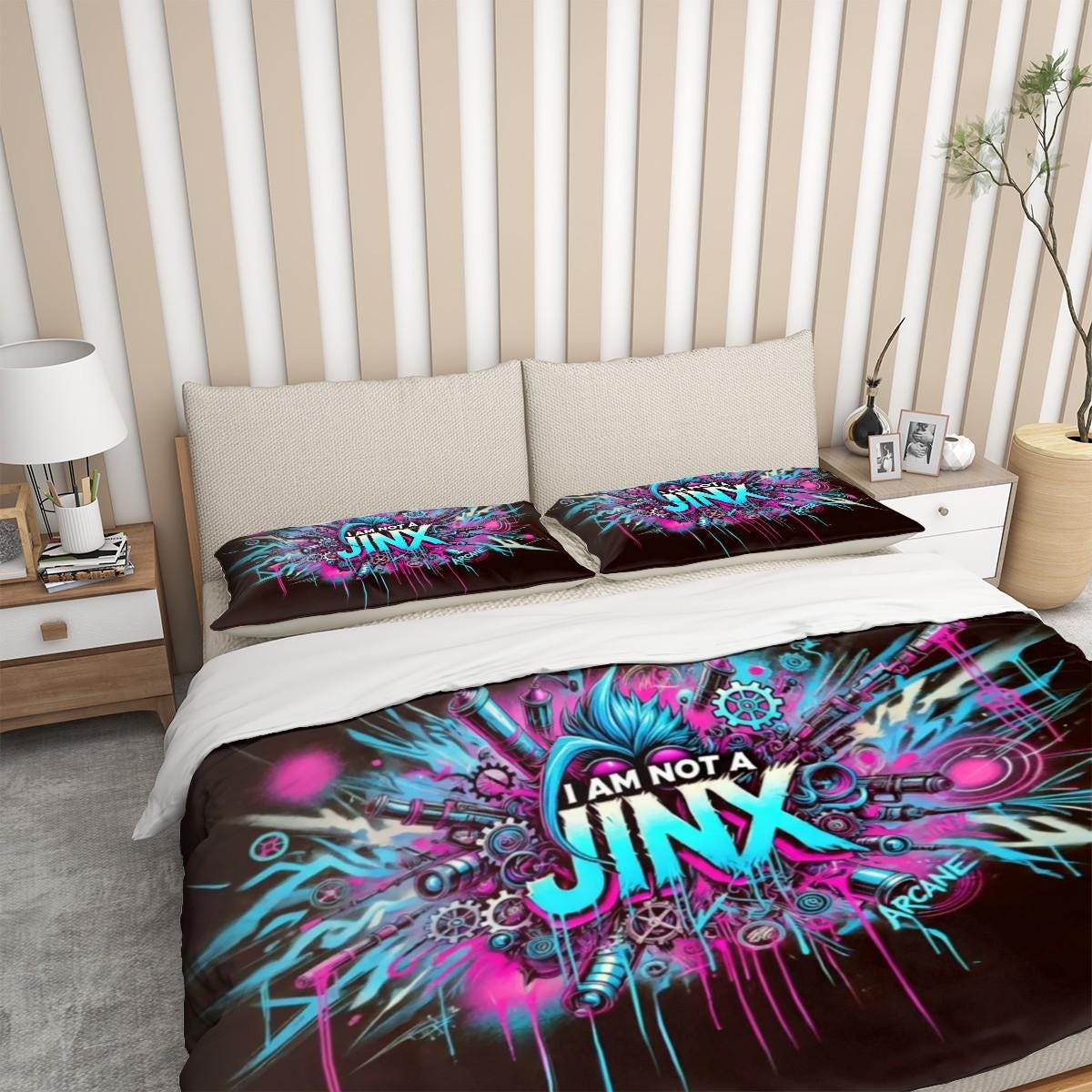 Jinx Bedding Set - Arcane Inspired Bedroom Decor - Choose Your Favorite Design - Queen Duvet Cover Set