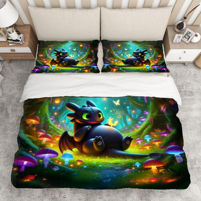 Playful Dragon Duvet Cover Set - Toothless Hiccup How to Train Your Dragon Inspired, Choose Your Favorite Lightfury/Nightfury Dragon Design