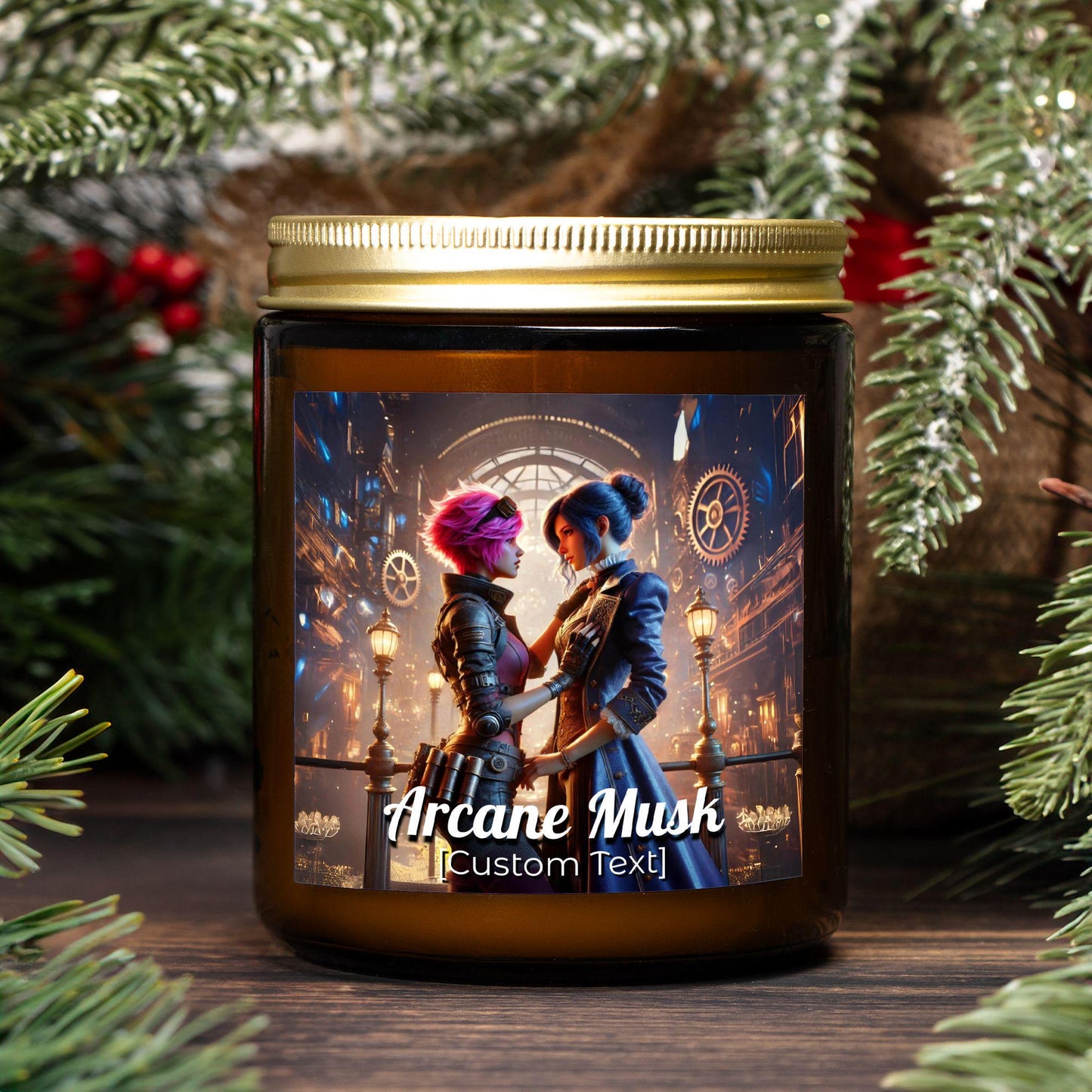 Romance in Piltover, Custom Arcane Candle 9oz. - Inspired by Vi and Caitlyn from Arcane - Valentines Day Anniversary Gift BF GF