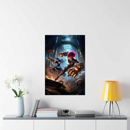 Arcane Inspired high Quality Poster, Vi and Caitlyn in Action - League of Legends Champion Art, Wall Decor