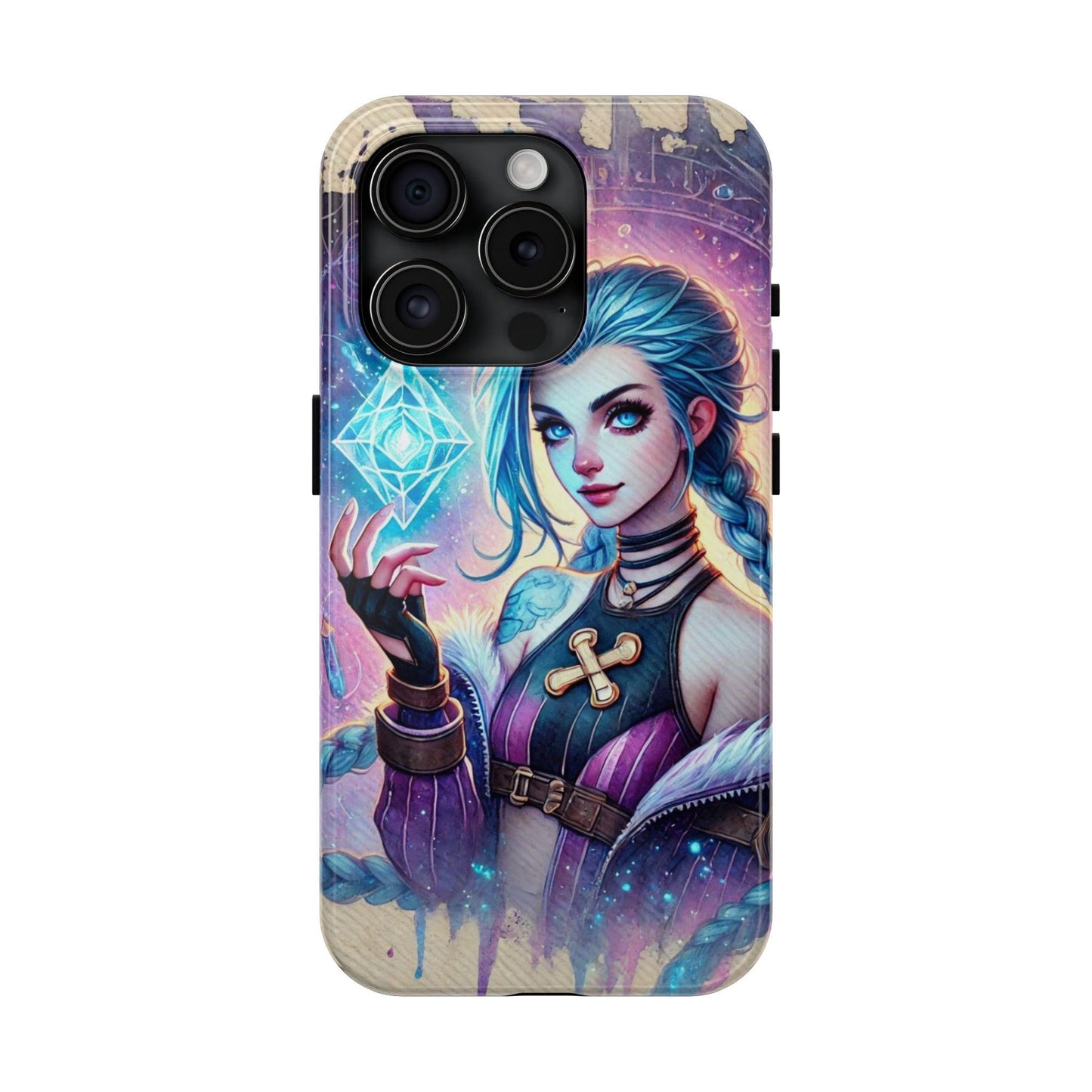 Jinx Watercolor Tough Phone Case for iPhone and Samsung Galaxy - Arcane Inspired Phone Case Watercolor Design