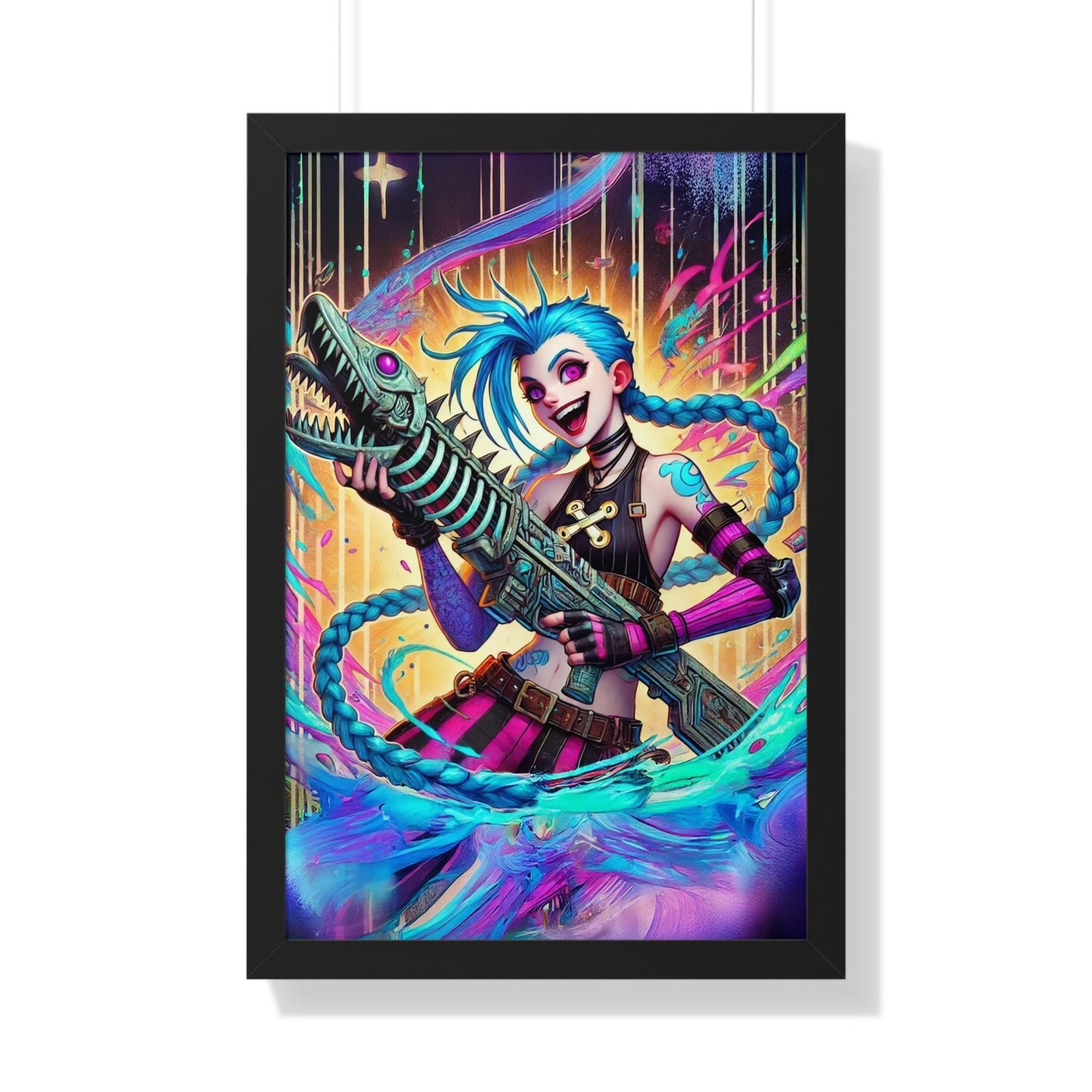 Jinx Inspired Framed Poster - Arcane Chaos - Jinx Art - Fish Bone Weapon