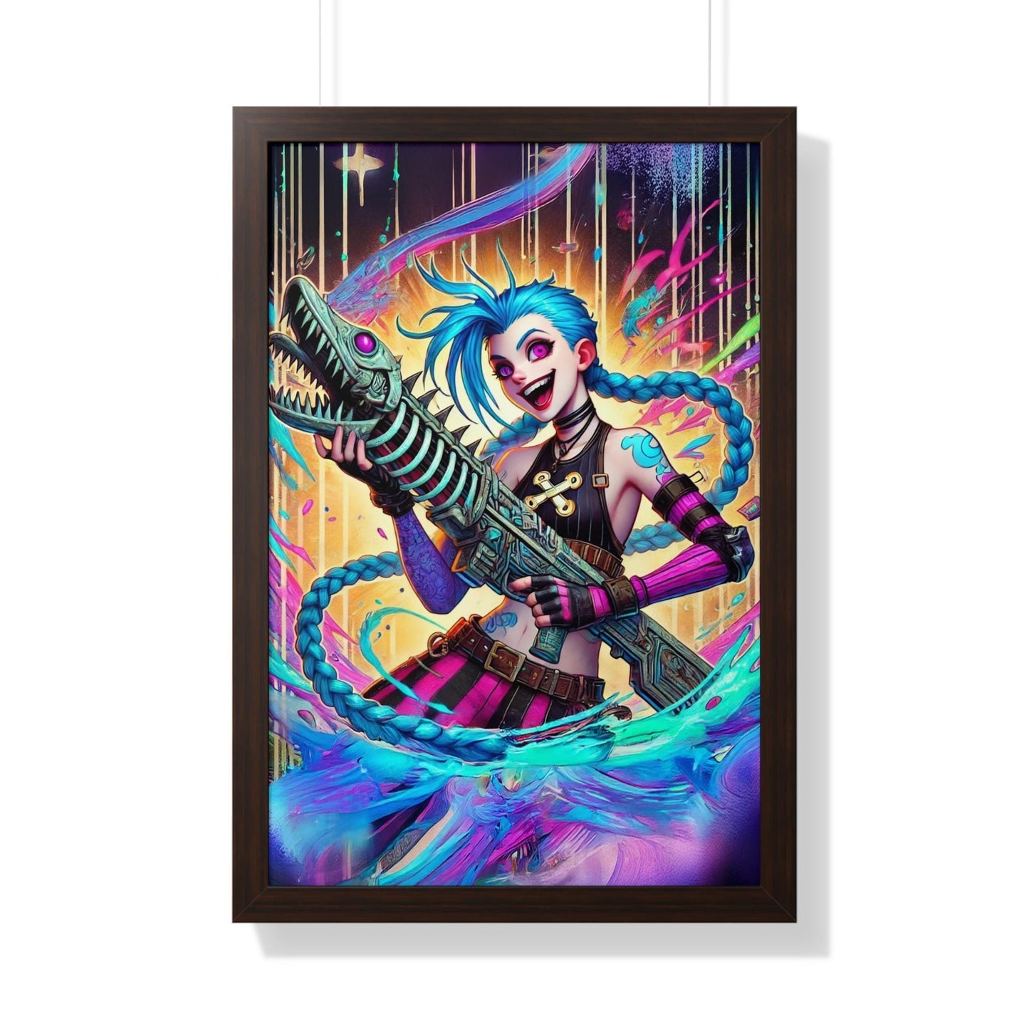 Jinx Inspired Framed Poster - Arcane Chaos - Jinx Art - Fish Bone Weapon