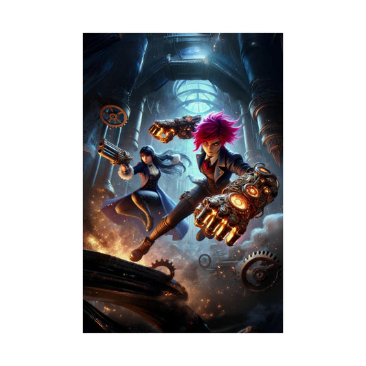 Arcane Inspired high Quality Poster, Vi and Caitlyn in Action - League of Legends Champion Art, Wall Decor