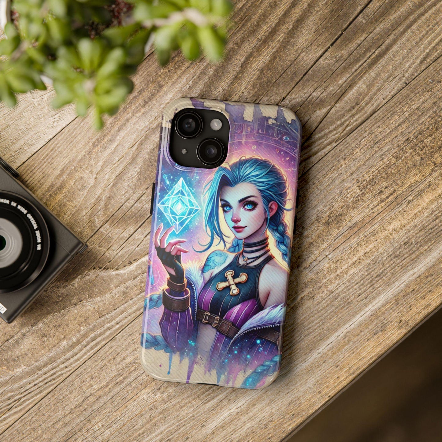 Jinx Watercolor Tough Phone Case for iPhone and Samsung Galaxy - Arcane Inspired Phone Case Watercolor Design