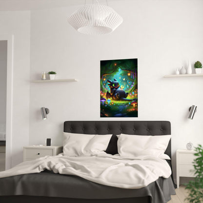 Playful Night Fury Satin Poster 24"x36" - Toothless Inspired Enchanted Forest Scene - Wall Decor, Magical Home Decor, Aesthetic Artwork