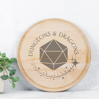 Gaming Charcuterie d20 Decorative Board, DND Platter Gift, D&D d20 Engraved Board, Wooden DND Platter, dnd Cutting Board