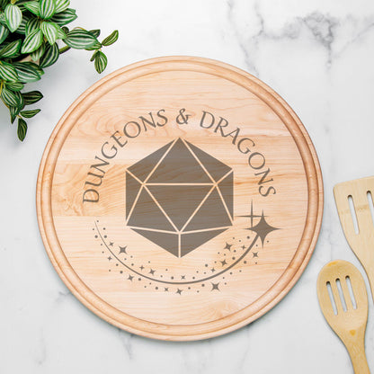 Gaming Charcuterie d20 Decorative Board, DND Platter Gift, D&D d20 Engraved Board, Wooden DND Platter, dnd Cutting Board