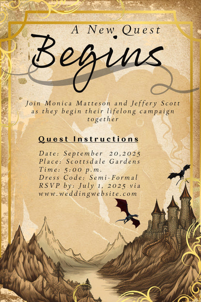 D&D Wedding Invitation, Digital Download, Dungeons and Dragons Invite Template, Adventure Quest Wedding, DND Couples, Marriage