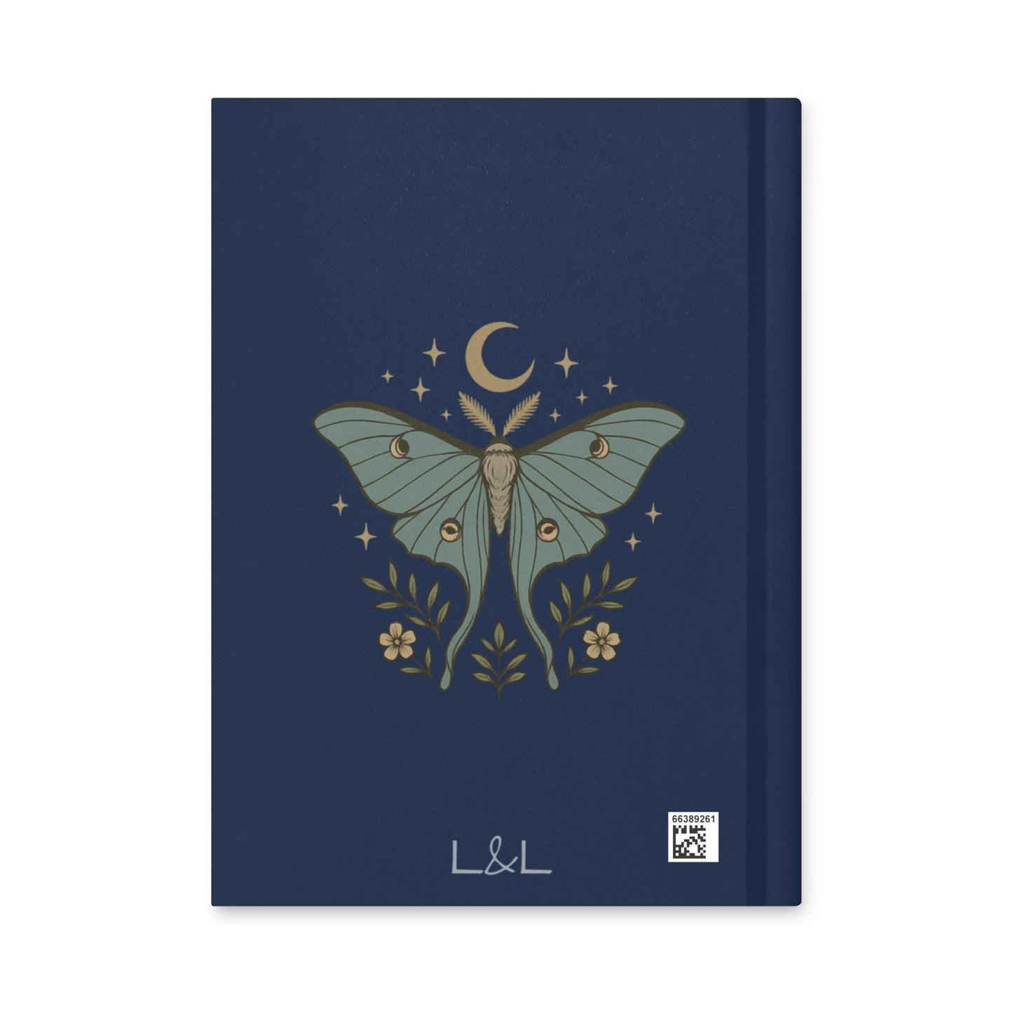 Lunar Moth Journal, Hardcover Navy Celestial Notebook, Matte Cover Diary, Blank Note Paper, Lyric Journal, Poem Notebook