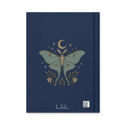 Lunar Moth Journal, Hardcover Navy Celestial Notebook, Matte Cover Diary, Blank Note Paper, Lyric Journal, Poem Notebook
