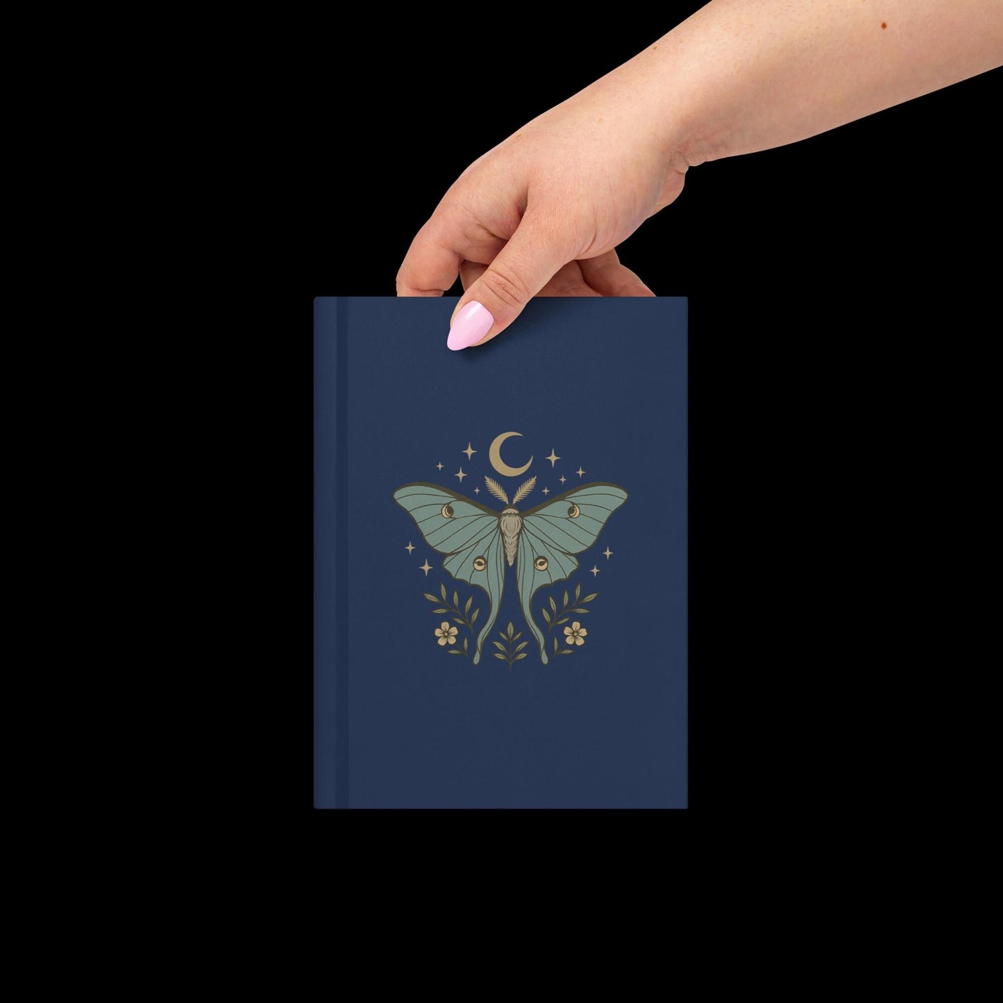 Lunar Moth Journal, Hardcover Navy Celestial Notebook, Matte Cover Diary, Blank Note Paper, Lyric Journal, Poem Notebook