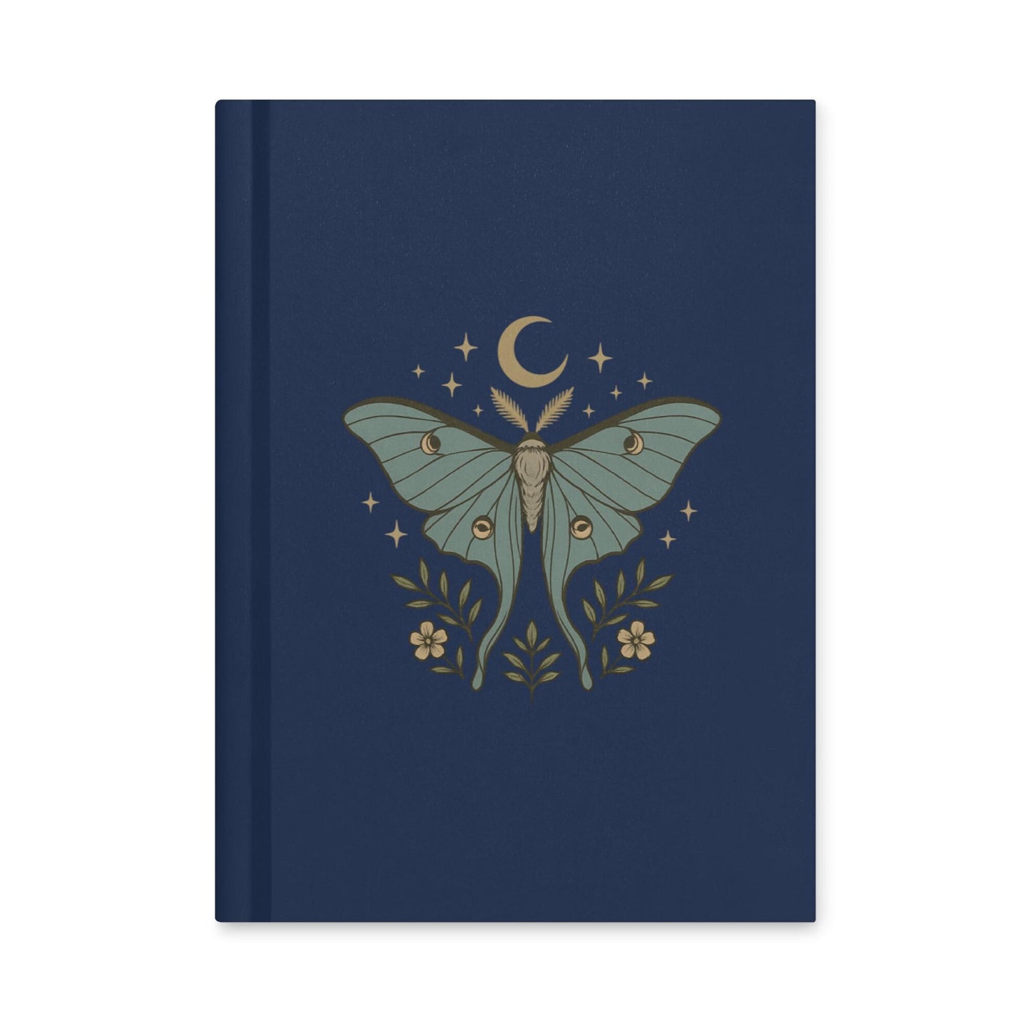 Lunar Moth Journal, Hardcover Navy Celestial Notebook, Matte Cover Diary, Blank Note Paper, Lyric Journal, Poem Notebook