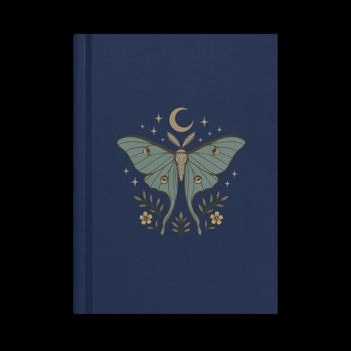 Lunar Moth Journal, Hardcover Navy Celestial Notebook, Matte Cover Diary, Blank Note Paper, Lyric Journal, Poem Notebook