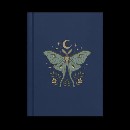 Lunar Moth Journal, Hardcover Navy Celestial Notebook, Matte Cover Diary, Blank Note Paper, Lyric Journal, Poem Notebook