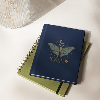 Lunar Moth Journal, Hardcover Navy Celestial Notebook, Matte Cover Diary, Blank Note Paper, Lyric Journal, Poem Notebook