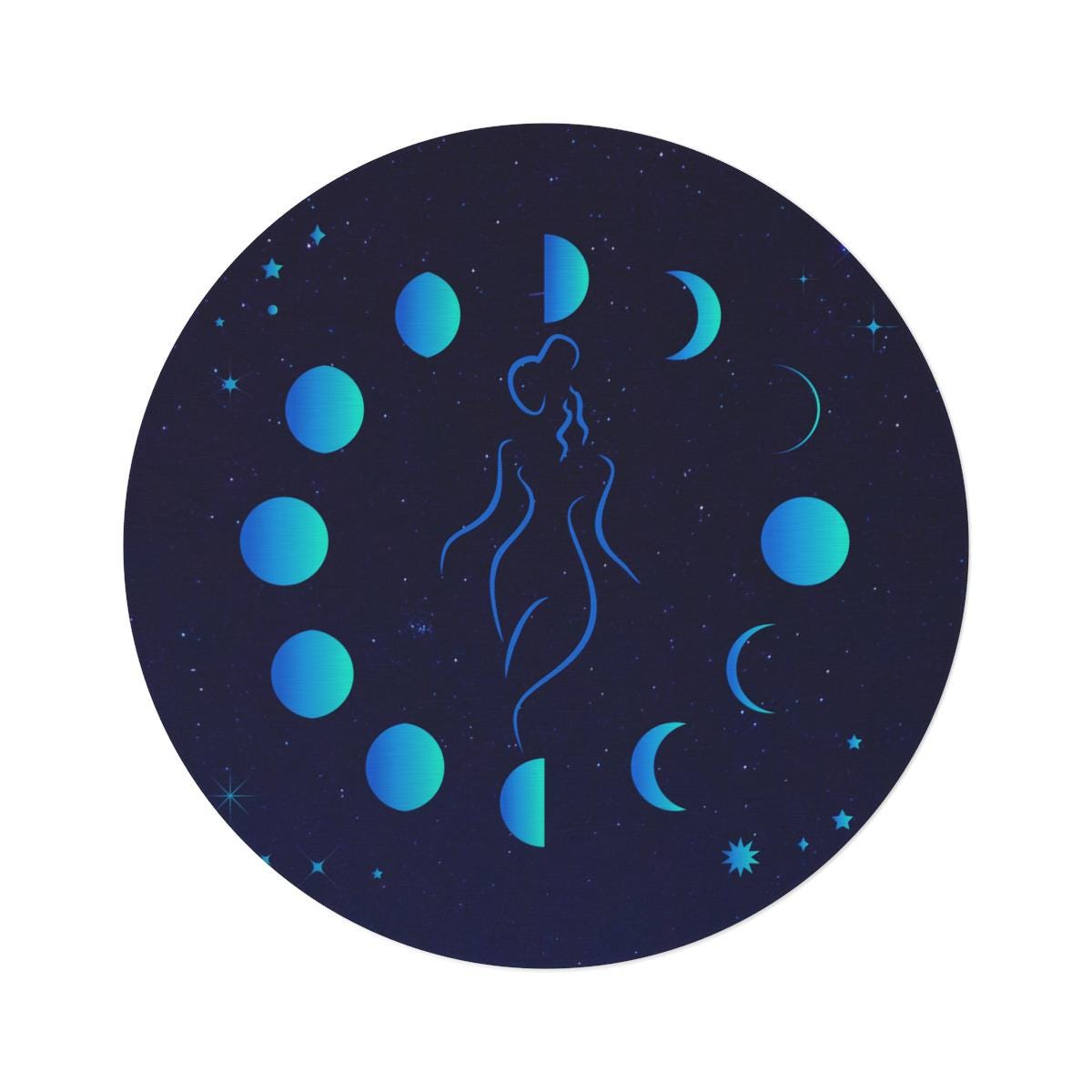 Lunar Goddess Rug, Phases of the Moon Decor, Celestial Woman Round Rug, Crescent Moon Home Accents, Witchy Aesthetic, Astrology Floor Mat