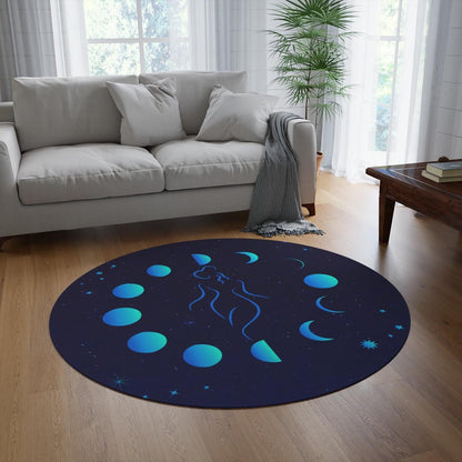 Lunar Goddess Rug, Phases of the Moon Decor, Celestial Woman Round Rug, Crescent Moon Home Accents, Witchy Aesthetic, Astrology Floor Mat