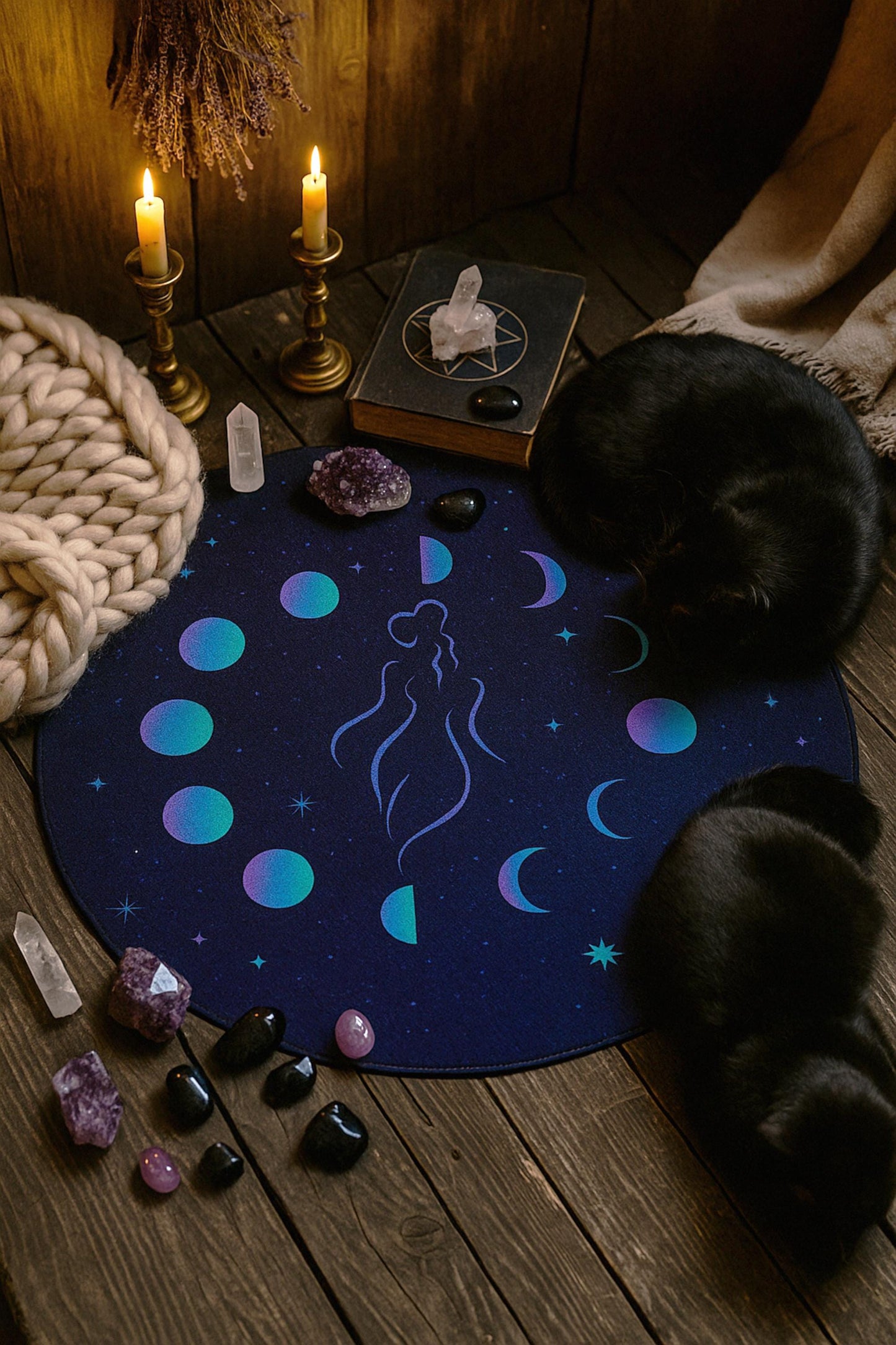 Lunar Goddess Rug, Phases of the Moon Decor, Celestial Woman Round Rug, Crescent Moon Home Accents, Witchy Aesthetic, Astrology Floor Mat
