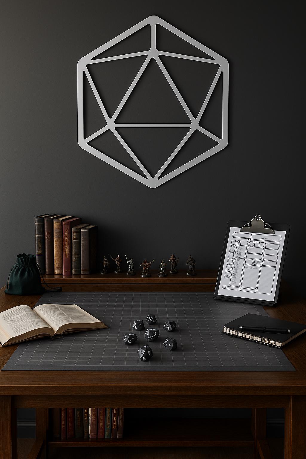D20 Metal Wall Art, Modern Minimalist Gaming Room Accent, Industrial Dungeons & Dragons Game Night Decor, Gift for Players or Dungeon Master