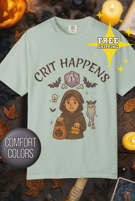 Crit Happens D&D Halloween Shirt, Dungeons and Dragons Shirt, D20 Graphic Tee, Seasonal DM Campaign T-Shirt, Funny DND Dungeon Master Gift