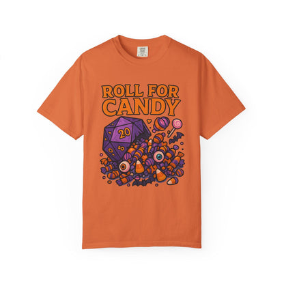 D&D Halloween T-shirt, Dungeons and Dragons Player Shirt, Roll for Candy D20 Spilling Halloween Candy, DM Campaign Tee, DND Fandom Gift