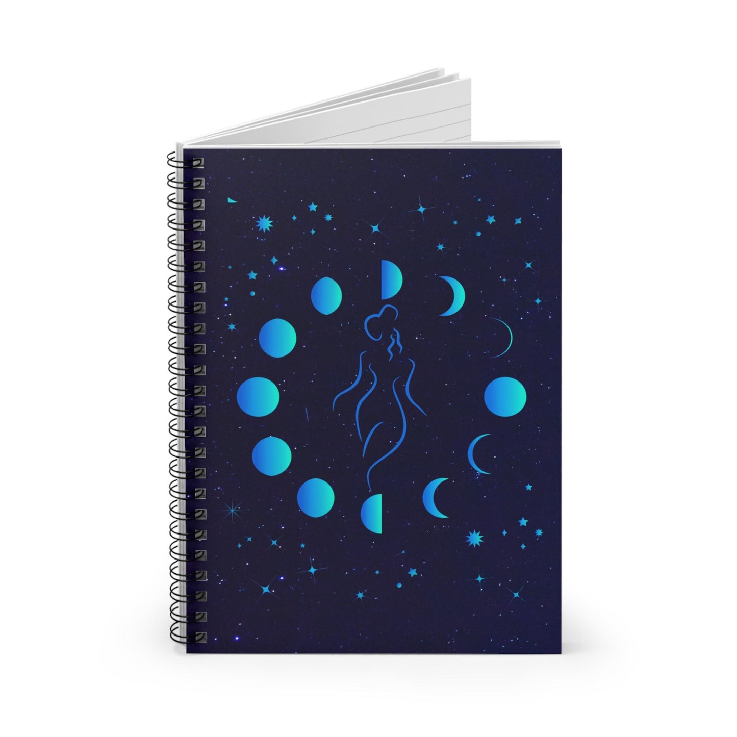 Celestial Goddess Spiral Notebook, Back to School Supplies, Cosmic Journal, Moon Phase Diary, Starry Night Memo Book, Gift for Students