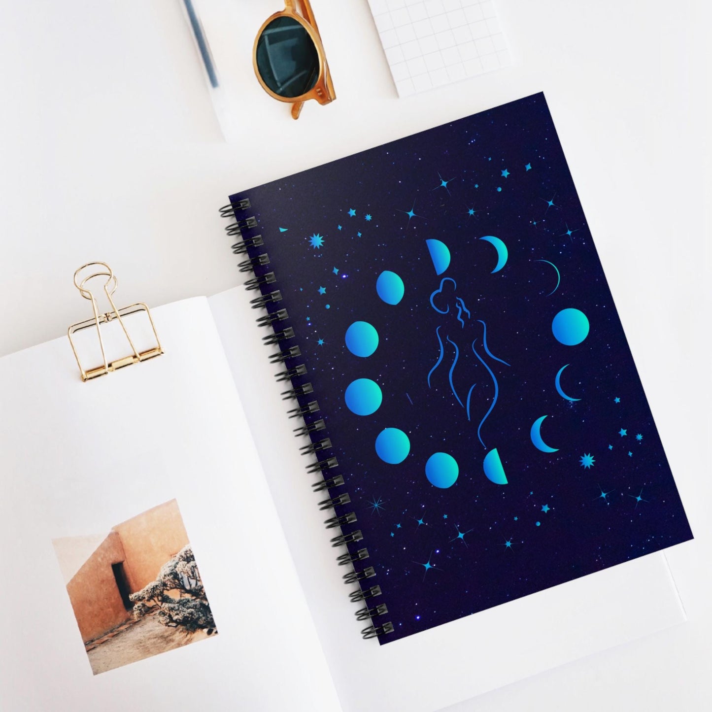 Celestial Goddess Spiral Notebook, Back to School Supplies, Cosmic Journal, Moon Phase Diary, Starry Night Memo Book, Gift for Students