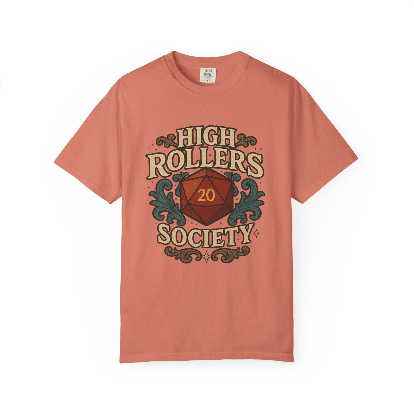 High Rollers Society Shirt DND Graphic Tee, Dungeons and Dragons T-Shirt Dungeon Master Game Night Shirt, Men Women S-4XL Comfort Colors