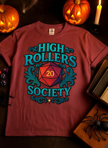 High Rollers Society Shirt DND Graphic Tee, Dungeons and Dragons T-Shirt Dungeon Master Game Night Shirt, Men Women S-4XL Comfort Colors
