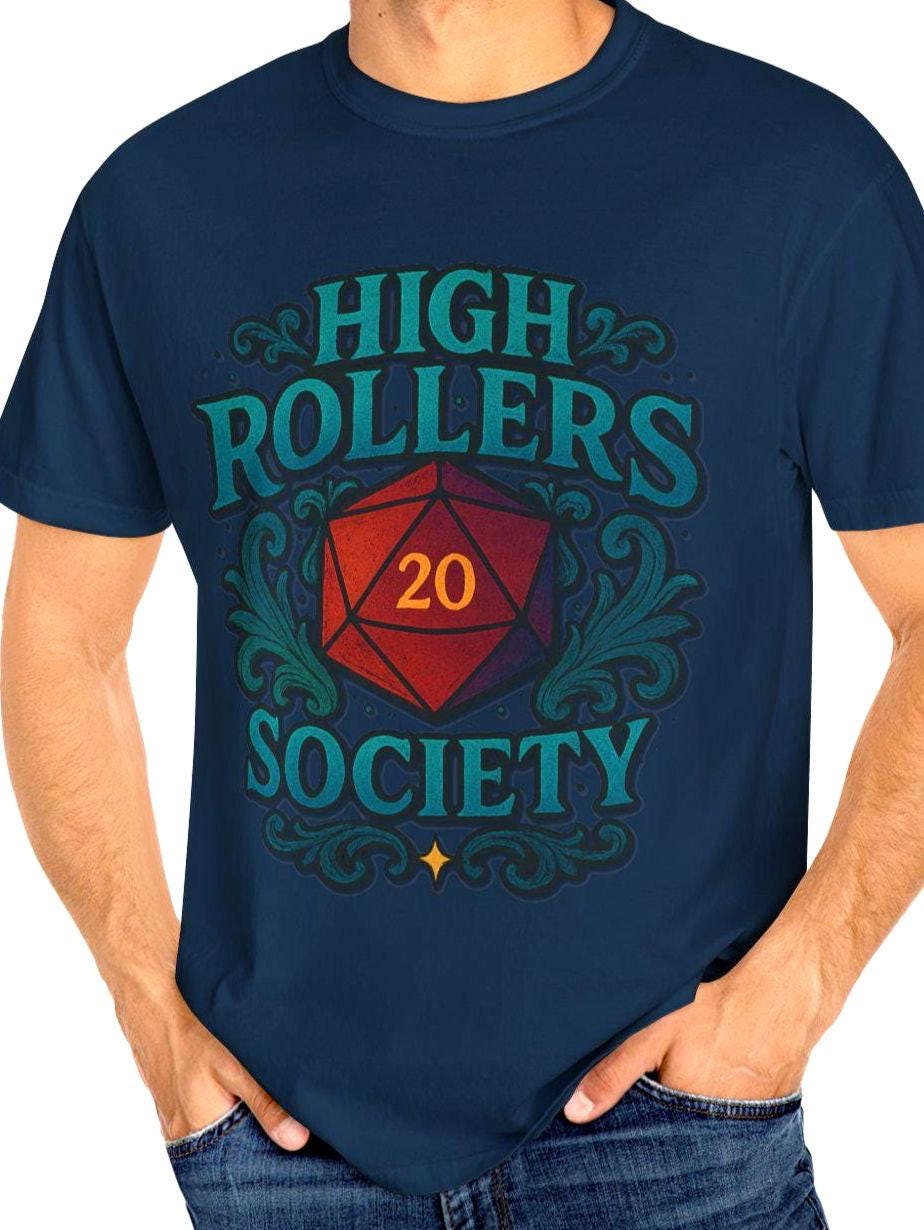 High Rollers Society Shirt DND Graphic Tee, Dungeons and Dragons T-Shirt Dungeon Master Game Night Shirt, Men Women S-4XL Comfort Colors