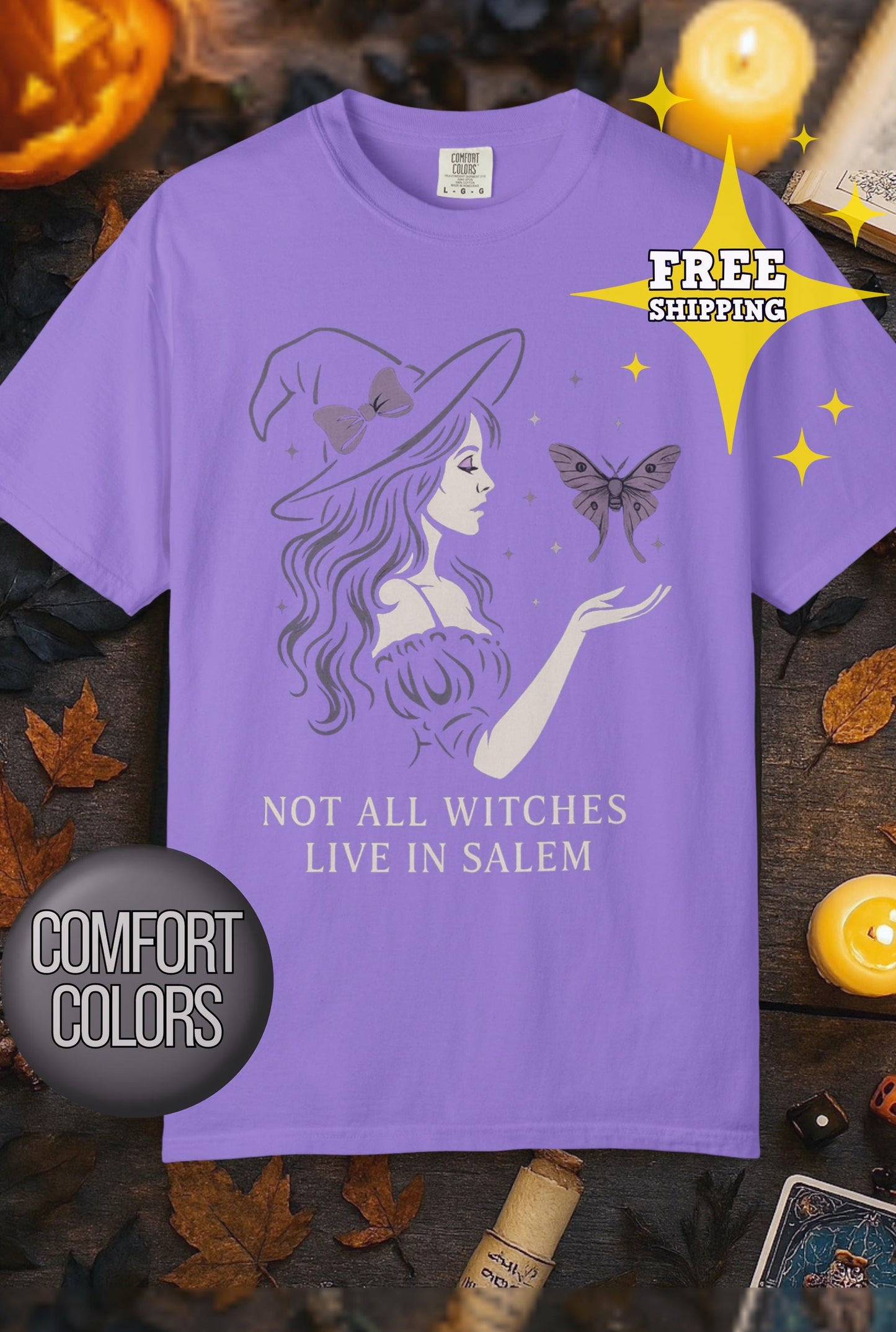 Vintage Witch Graphic Unisex T-Shirt, Not All Witches Live in Salem, Halloween Tee Shirt, Retro Witchcraft Top, Occult Clothing, Pagan