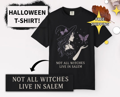Vintage Witch Graphic Unisex T-Shirt, Not All Witches Live in Salem, Halloween Tee Shirt, Retro Witchcraft Top, Occult Clothing, Pagan