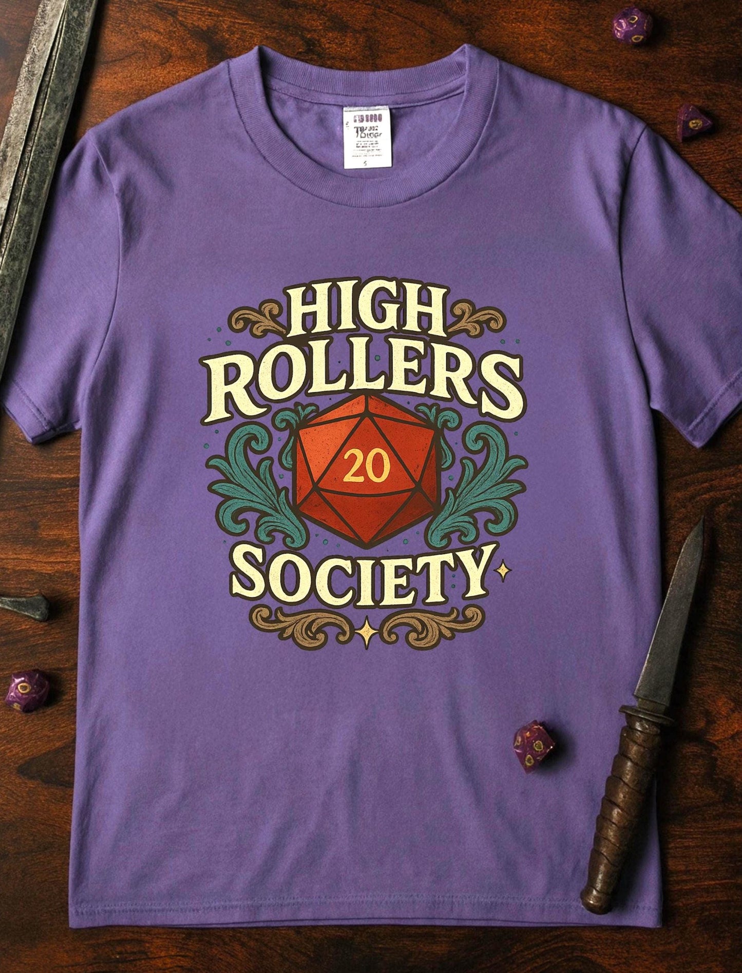 High Rollers Society Shirt DND Graphic Tee, Dungeons and Dragons T-Shirt Dungeon Master Game Night Shirt, Men Women S-4XL Comfort Colors