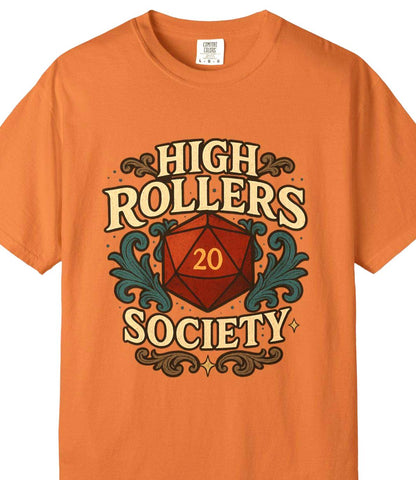 High Rollers Society Shirt DND Graphic Tee, Dungeons and Dragons T-Shirt Dungeon Master Game Night Shirt, Men Women S-4XL Comfort Colors