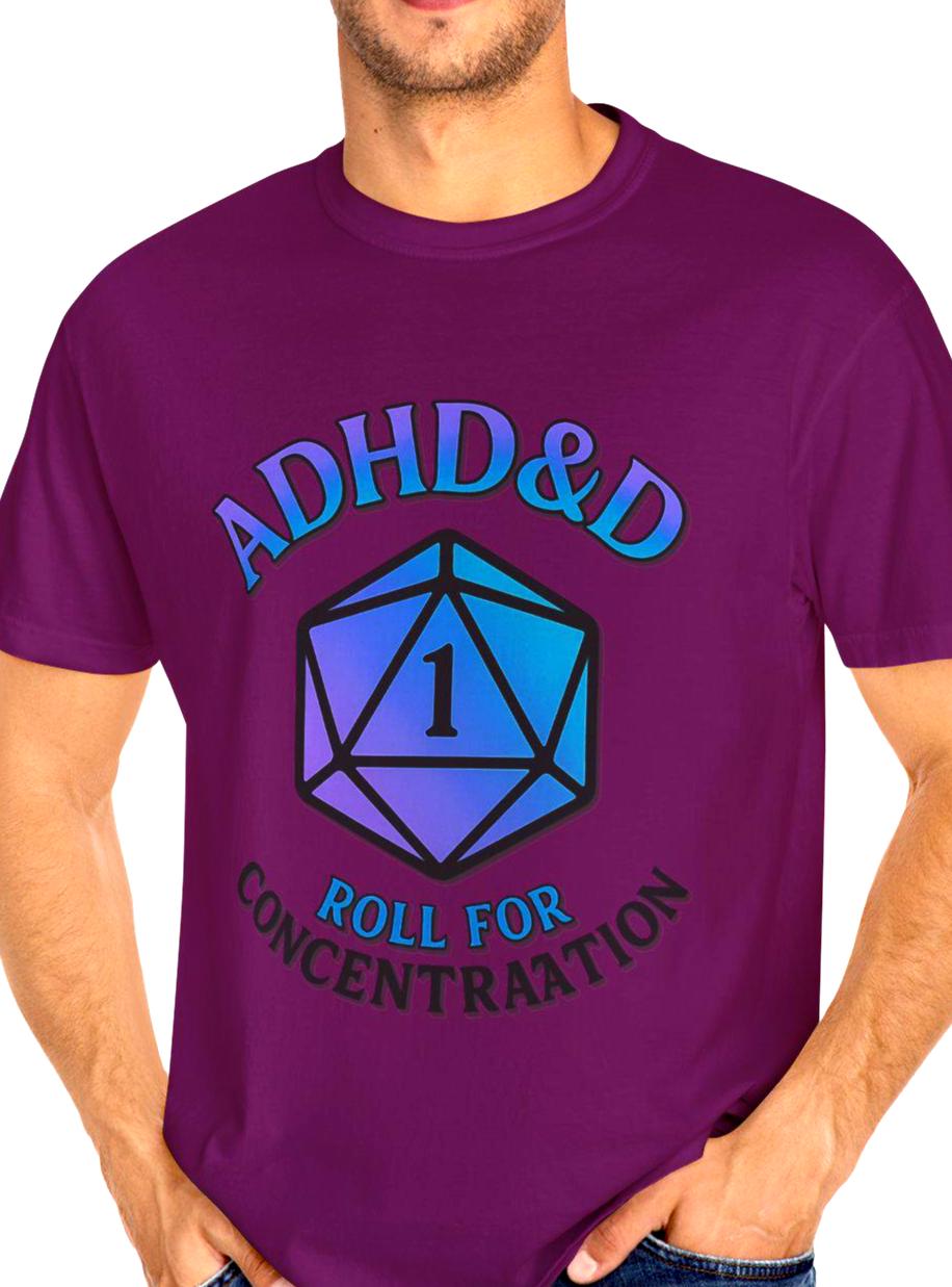 ADHD&D Roll for Concentration Shirt, d20 Dice Critical Failure, Geeky D20 Nat 1 T-Shirt, Dungeons and Dragons Gift, Roleplaying Game Top