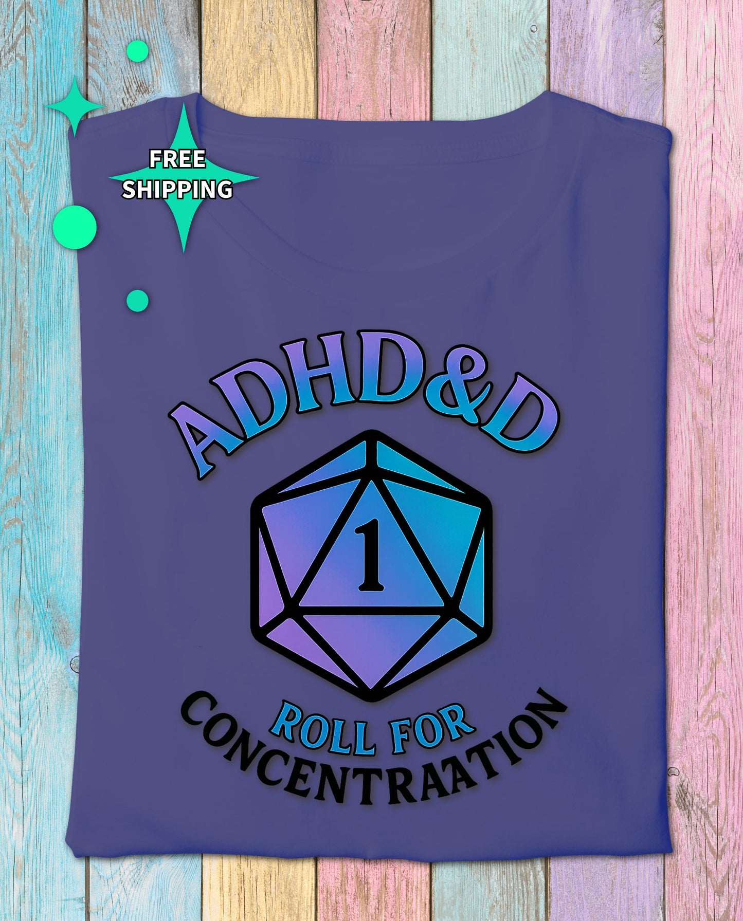ADHD&D Roll for Concentration Shirt, d20 Dice Critical Failure, Geeky D20 Nat 1 T-Shirt, Dungeons and Dragons Gift, Roleplaying Game Top