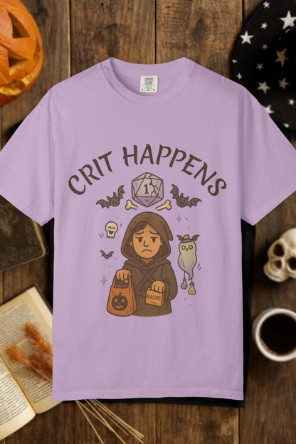 Crit Happens D&D Halloween Shirt, Dungeons and Dragons Shirt, D20 Graphic Tee, Seasonal DM Campaign T-Shirt, Funny DND Dungeon Master Gift