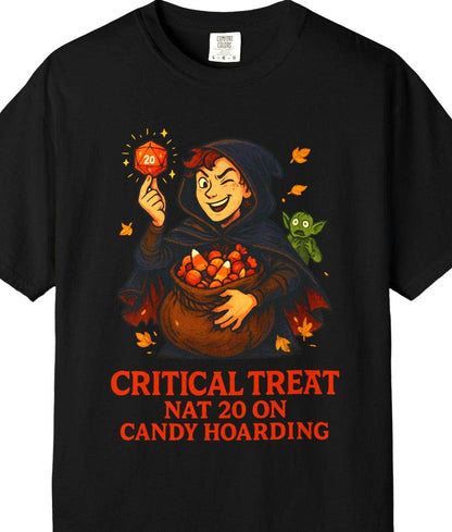 D&D Halloween Shirt D20 Critical Treat, Dungeons and Dragons Player T-Shirt Roll for Candy, Rogue Loot Bag, Dungeon Master Gift DND DM