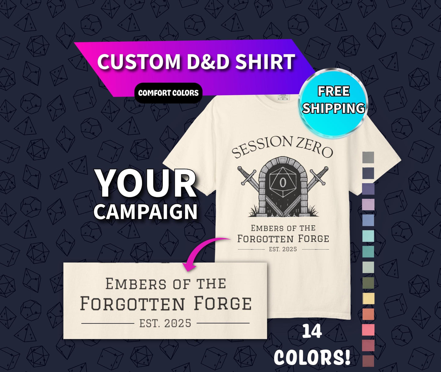 Custom D&D T-Shirt, Session Zero Shirt, Dungeon Master Top, D20 DND Party Campaign Shirt, Personalized Dungeons and Dragons Player Gift