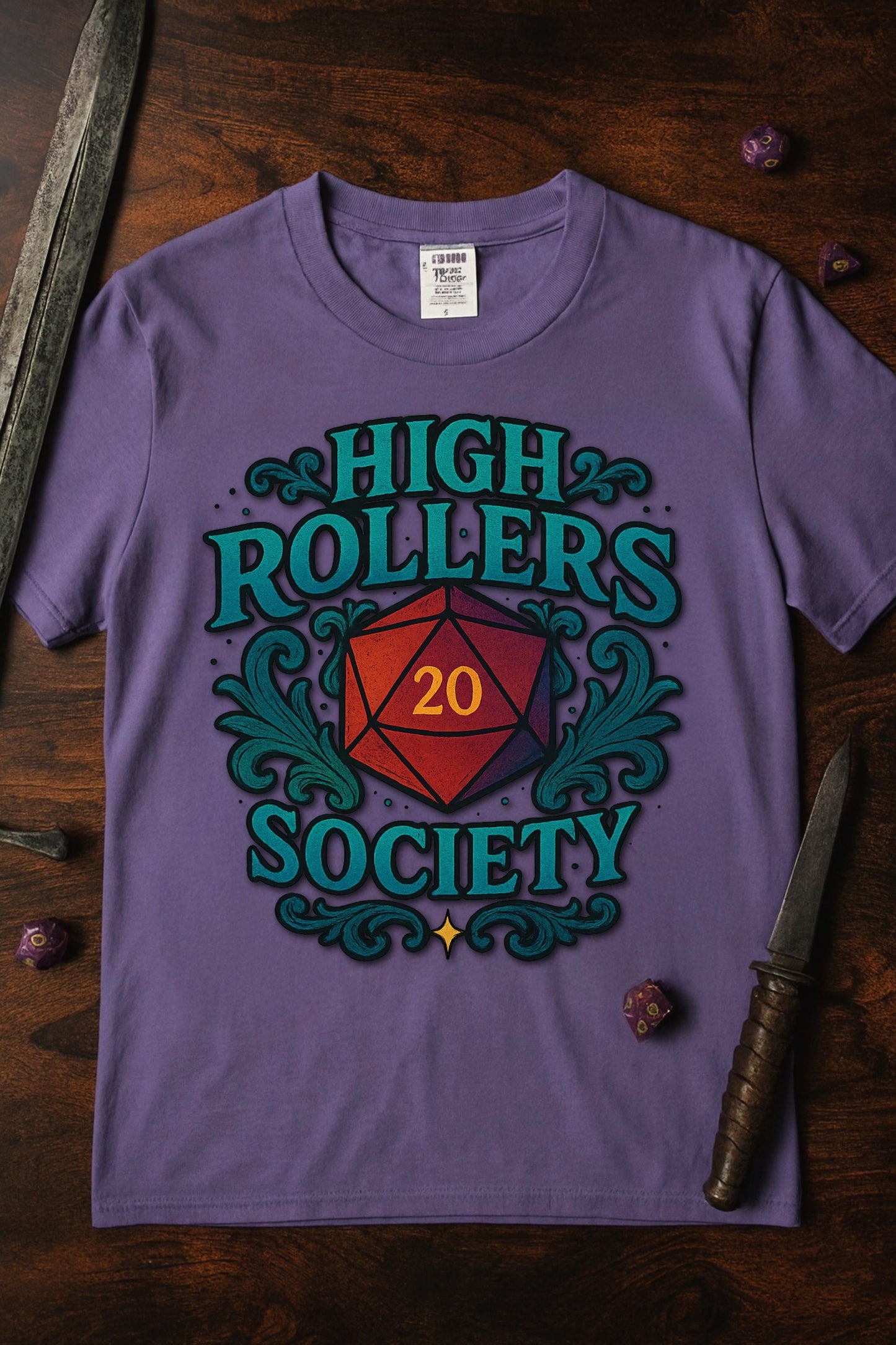 High Rollers Society Shirt DND Graphic Tee, Dungeons and Dragons T-Shirt Dungeon Master Game Night Shirt, Men Women S-4XL Comfort Colors