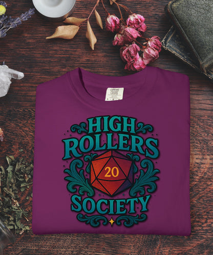 High Rollers Society Shirt DND Graphic Tee, Dungeons and Dragons T-Shirt Dungeon Master Game Night Shirt, Men Women S-4XL Comfort Colors