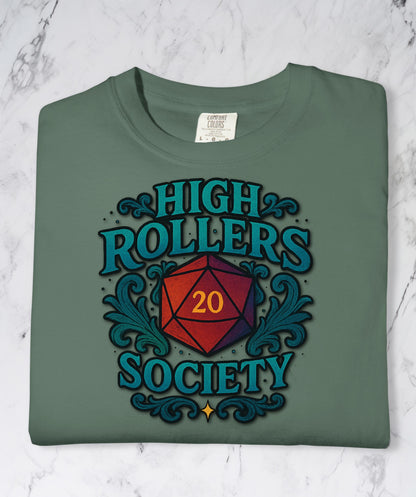 High Rollers Society Shirt DND Graphic Tee, Dungeons and Dragons T-Shirt Dungeon Master Game Night Shirt, Men Women S-4XL Comfort Colors