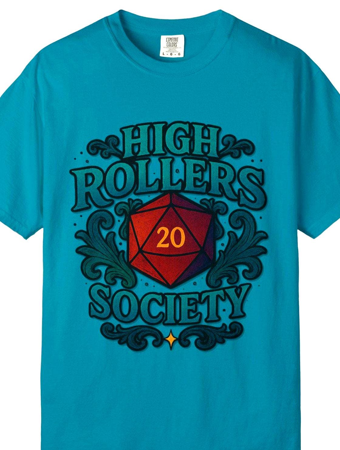 High Rollers Society Shirt DND Graphic Tee, Dungeons and Dragons T-Shirt Dungeon Master Game Night Shirt, Men Women S-4XL Comfort Colors