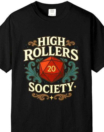 High Rollers Society Shirt DND Graphic Tee, Dungeons and Dragons T-Shirt Dungeon Master Game Night Shirt, Men Women S-4XL Comfort Colors