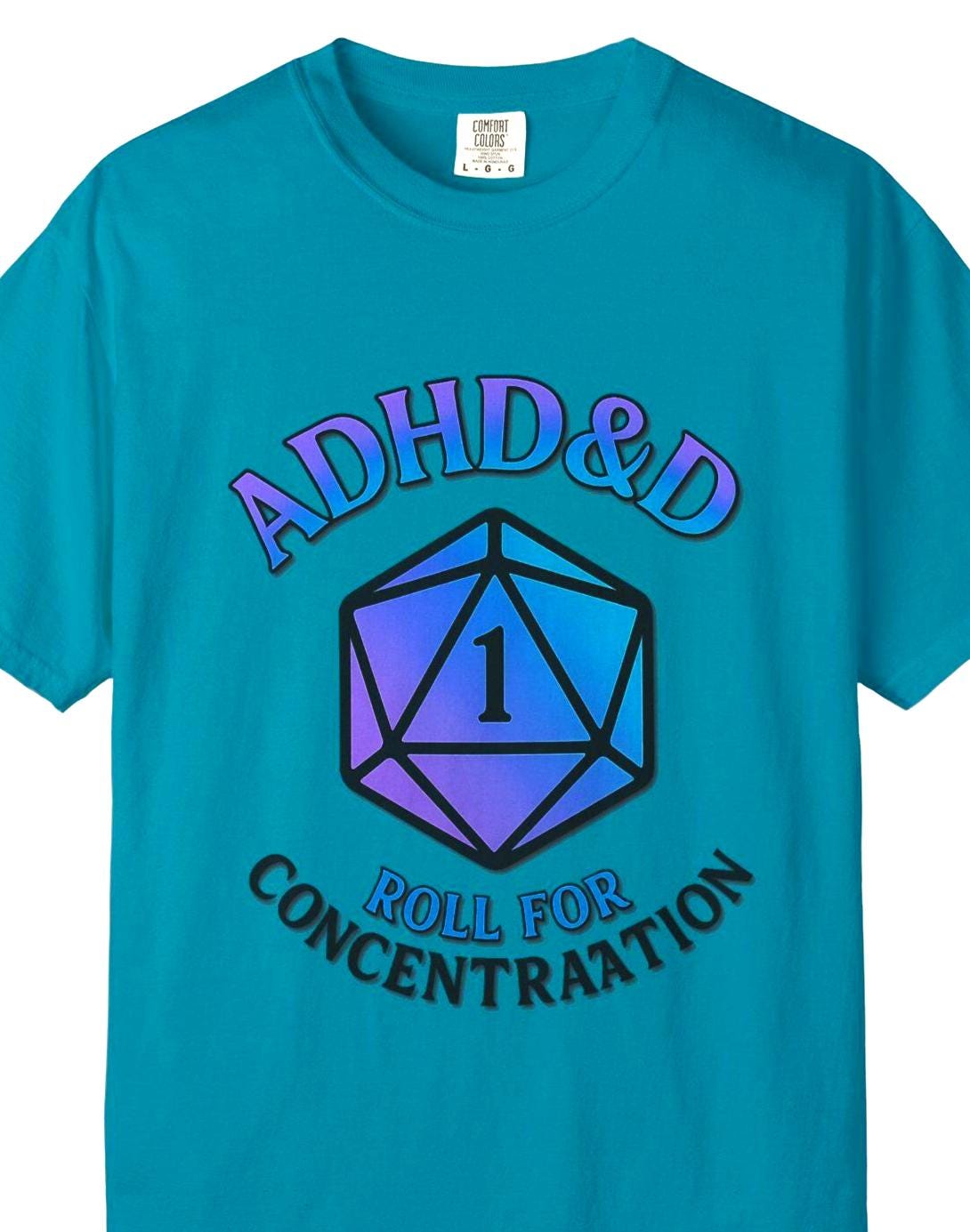 ADHD&D Roll for Concentration Shirt, d20 Dice Critical Failure, Geeky D20 Nat 1 T-Shirt, Dungeons and Dragons Gift, Roleplaying Game Top